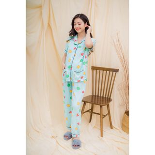 Bộ bầu pyjama tay ngắn hình học xanh ngọc giá sỉ