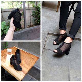 Giày sandal boot lưới hở gót và bít gót có khóa kéo