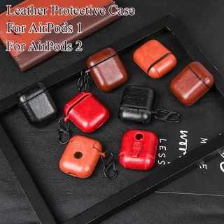 Bao da airpods da thật kèm móc đeo kim loại