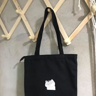 Túi tote Cat đen có khóa kéo