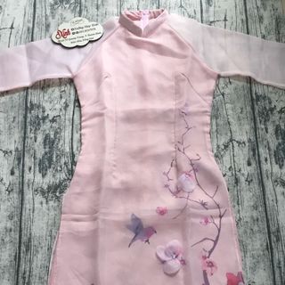 Áo dài organza kết hoa voan và cườm