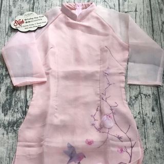Áo dài organza kết hoa voan và cườm