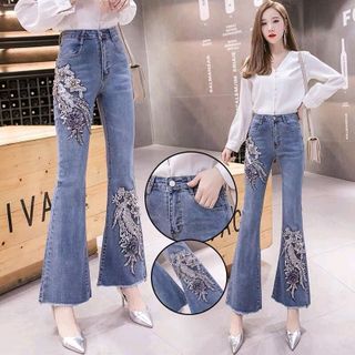 Quần jean nữ thêu họa tiết cao cấp