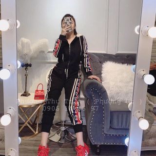 set bộ đồ nữ đẹp chất cá tính dễ thương giá rẻ thể thao mũ phối khóa GG BN 211189
