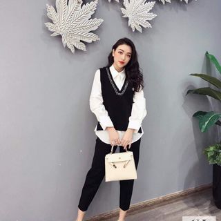set bộ đồ nữ đẹp chất cá tính dễ thương giá rẻ sơ mi gile viền nhũ BN 67250
