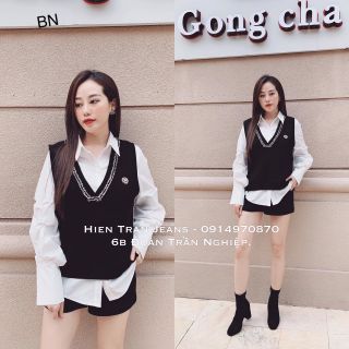 set bộ đồ nữ đẹp chất cá tính dễ thương giá rẻ sơ mi gile viền nhũ BN 67250