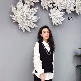 set bộ đồ nữ đẹp chất cá tính dễ thương giá rẻ sơ mi gile viền nhũ BN 67250