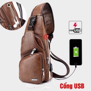 Túi da đeo chéo nam kèm dây cáp USB TC09