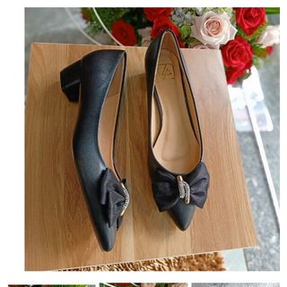 Giày bít mũi nhọn cao gót 3p mũi đính nơ cực xinh