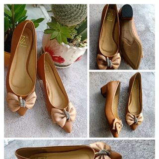 Giày bít mũi nhọn cao gót 3p mũi đính nơ cực xinh