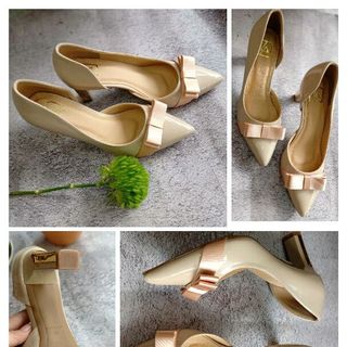 Giày cao gót 7p hở eo đính nơ