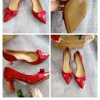 Giày cao gót 7p hở eo đính nơ