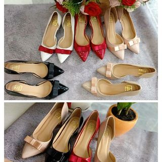 Giày cao gót 7p hở eo đính nơ