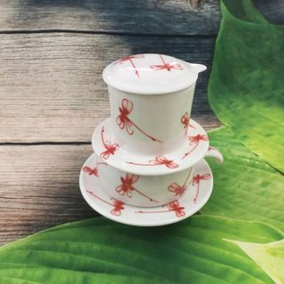 BỘ PHIN CAFE BÁT TRÀNG VẼ TAY HỌA TIẾT - FC04