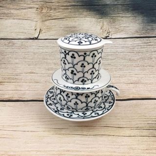 BỘ PHIN CAFE BÁT TRÀNG VẼ TAY HỌA TIẾT - FC04