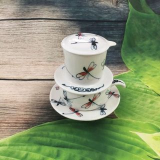 BỘ PHIN CAFE BÁT TRÀNG VẼ TAY HỌA TIẾT - FC04