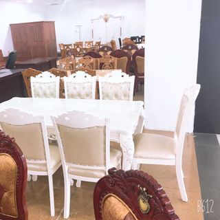 Bàn Ăn Mặt Đá Chữ Nhật Tân Cổ Điện - 8 Ghế - 1M8