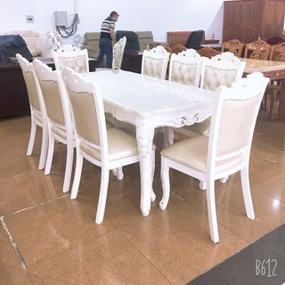 Bàn Ăn Mặt Đá Chữ Nhật Tân Cổ Điện - 8 Ghế - 1M8