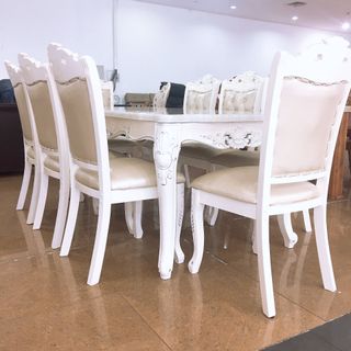 Bàn Ăn Mặt Đá Chữ Nhật Tân Cổ Điện - 8 Ghế - 1M8