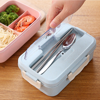 Hộp cơm lúa mạch 3 ngăn kèm đũa thìa inox cao cấp