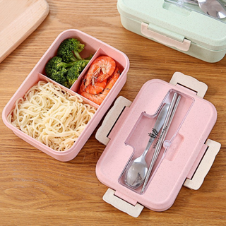 Hộp cơm lúa mạch 3 ngăn kèm đũa thìa inox cao cấp
