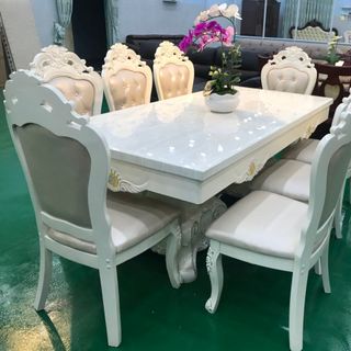 Bàn Ăn Mặt Đá Chữ Nhật Tân Cổ Điện - 8 Ghế - 2M