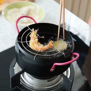 NỒI CHIÊN RÁN SÂU LÒNG 18CM KÈM VỈ GÁC RÁO DẦU TIỆN LỢI