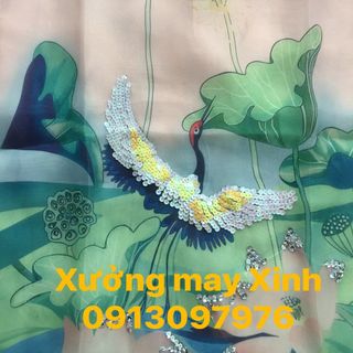 Áo dài organza in hoa 3D kết kim sa lấp lánh