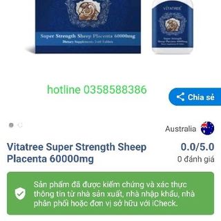 Viên uống nhau thai cừu Vitatree - Super strength sheep placenta 60000mg