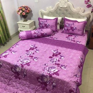 Trọn bộ 4 món ga gối cotton poly mềm mịn 1602M - 1 ga-2 vỏ gối-1 vỏ gối ôm