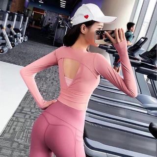 Croptop dài tay khoét lưng thể thao nữ