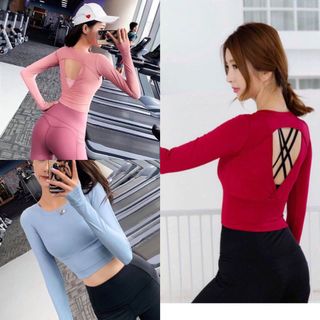 Croptop dài tay khoét lưng thể thao nữ