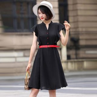 Đầm Cao Cấp Voan Cổ Trụ V Cánh Tiên Xòe