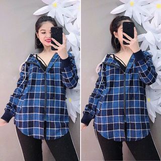 Ái khoác nữ sọc caro chất liệu kate mềm mịn bao đẹp CHI05