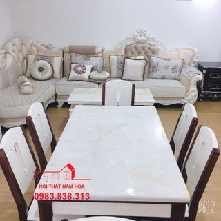 Bàn Ăn Mặt Đá Chữ Nhật 6 Ghế 1M2 - Mẫu 02