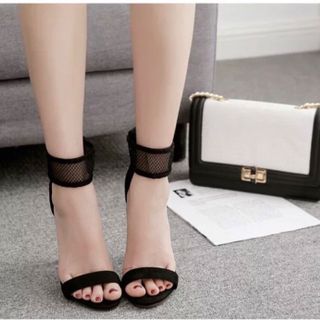 Giày sandal gót cổ chân phối lưới