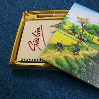 quà tặng in logo- bộ quà tặng sổ bút gỗ