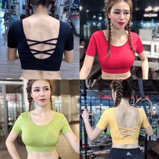Croptop đan dây chéo thể thao nữ