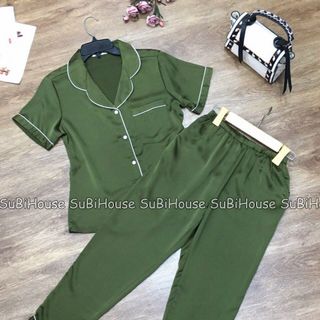 Đồ Bộ Pijama Lụa Satin Quần Dài Màu Viền