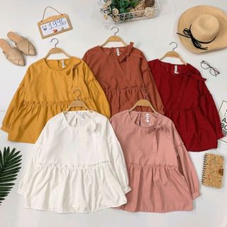 ÁO BABYDOLL CỘT NƠ CỔ LỆCH