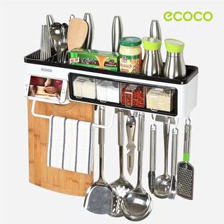 Kệ treo đồ nhà bếp kèm 4 hũ gia vị Ecoco không cần khoan