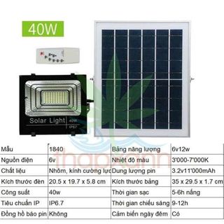 ĐÈN CHIẾU SÁNG NĂNG LƯỢNG MẶT TRỜI CÔNG SUẤT 40W