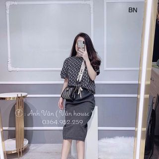 set bộ đồ nữ đẹp chất cá tính dễ thương giá rẻ Áo DIR chân váy len BN 87189 Kèm Ảnh Thật