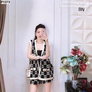 set bộ đồ nữ đẹp chất cá tính dễ thương giá rẻ áo gile quần sooc Gucc BN 27712 Kèm Ảnh Thật