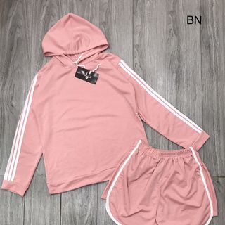 set bộ đồ nữ đẹp chất cá tính dễ thương giá rẻ áo mũ sọc tay quần sooc viền BN 54583 Kèm Ảnh Thật