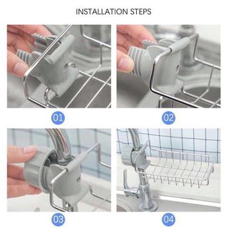 Giá inox đựng lưới rửa bát cọ xoong bàn chải xà bông treo vòi nước bồn rửa bát Sone-010