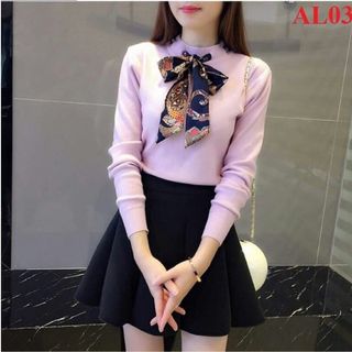 Áo len gân nơ cổ sỉ 10 sp bất kỳ