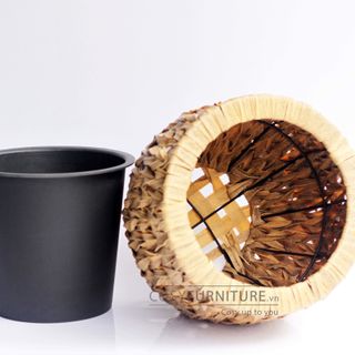 Set 02 chậu cây tròn bầu nhựa giả mây đan cao cấp P006 - Giá bán theo set