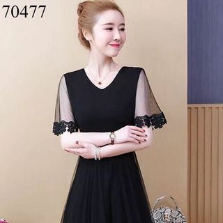 ĐẦM XÒE THUN LƯỚI VIỀN HOA CAO CẤP ĐỦ SIZE 39-70KG - 70477