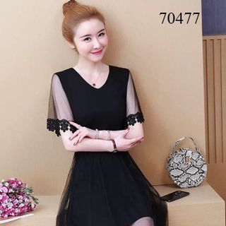 ĐẦM XÒE THUN LƯỚI VIỀN HOA CAO CẤP ĐỦ SIZE 39-70KG - 70477